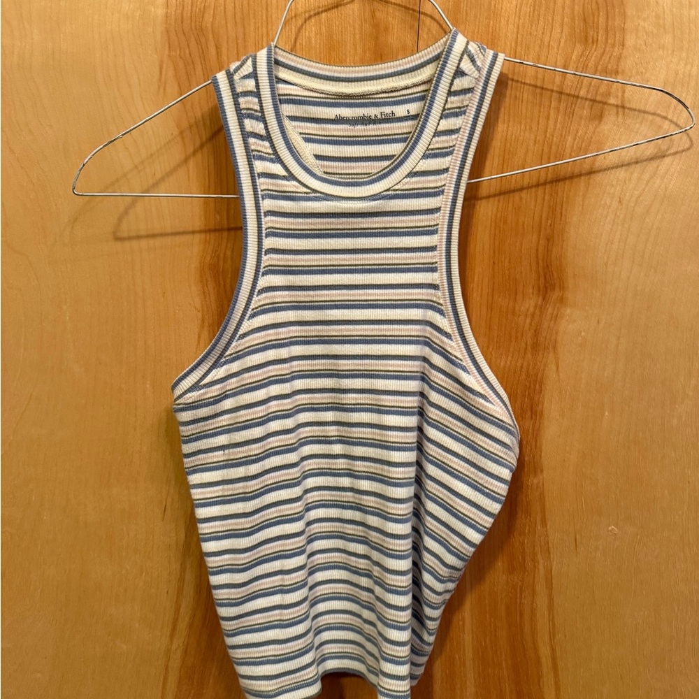 Abercrombie & Fitch Blue and White Striped Tank Top